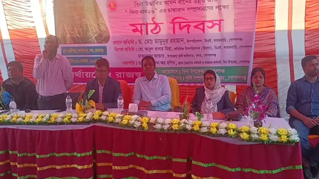 গোপালগঞ্জে জলাবদ্ধতাসহিষ্ণু বিনা ধান-২৬ এর চাষাবাদ সম্প্রসারণের লক্ষে মাঠ দিবস অনুষ্ঠিত