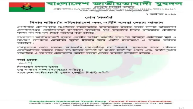 গোপালগঞ্জের কোটালীপাড়া উপজেলা যুবদলের যুগ্ম আহ্বায়ক বহিষ্কার