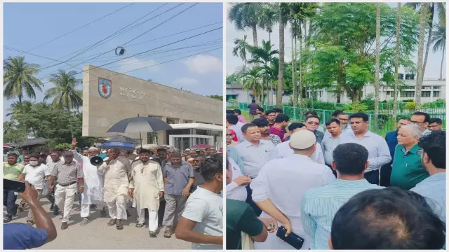 খুবির অধীনে মৎস্য বীজ খামার অন্তর্ভুক্তির দাবিতে সর্বস্তরের নাগরিক সংগঠনের মানববন্ধন