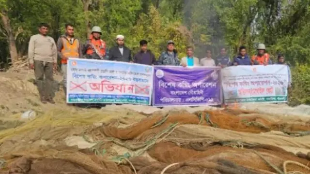 রাঙ্গাবালীতে ২৩ লাখ টাকার অবৈধ জাল পুড়িয়ে ধ্বংস