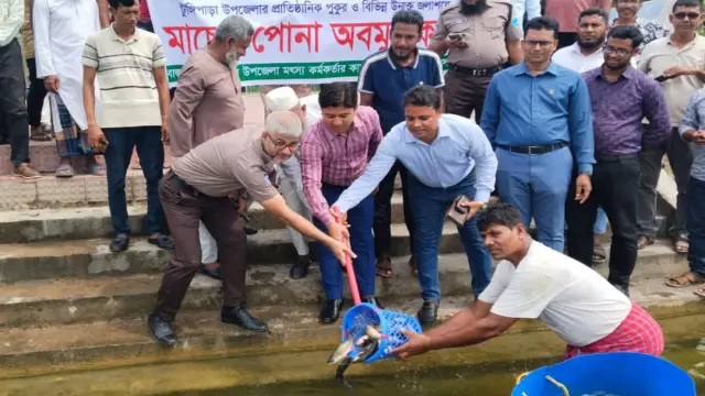 টুঙ্গিপাড়ায় ২৮৫ কেজি মাছের পোনা অবমুক্ত