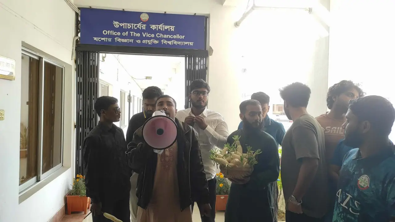 আশ্বাসেই সীমাবদ্ধ, যবিপ্রবি উপাচার্যকে মূলা উপহার শিক্ষার্থীদের