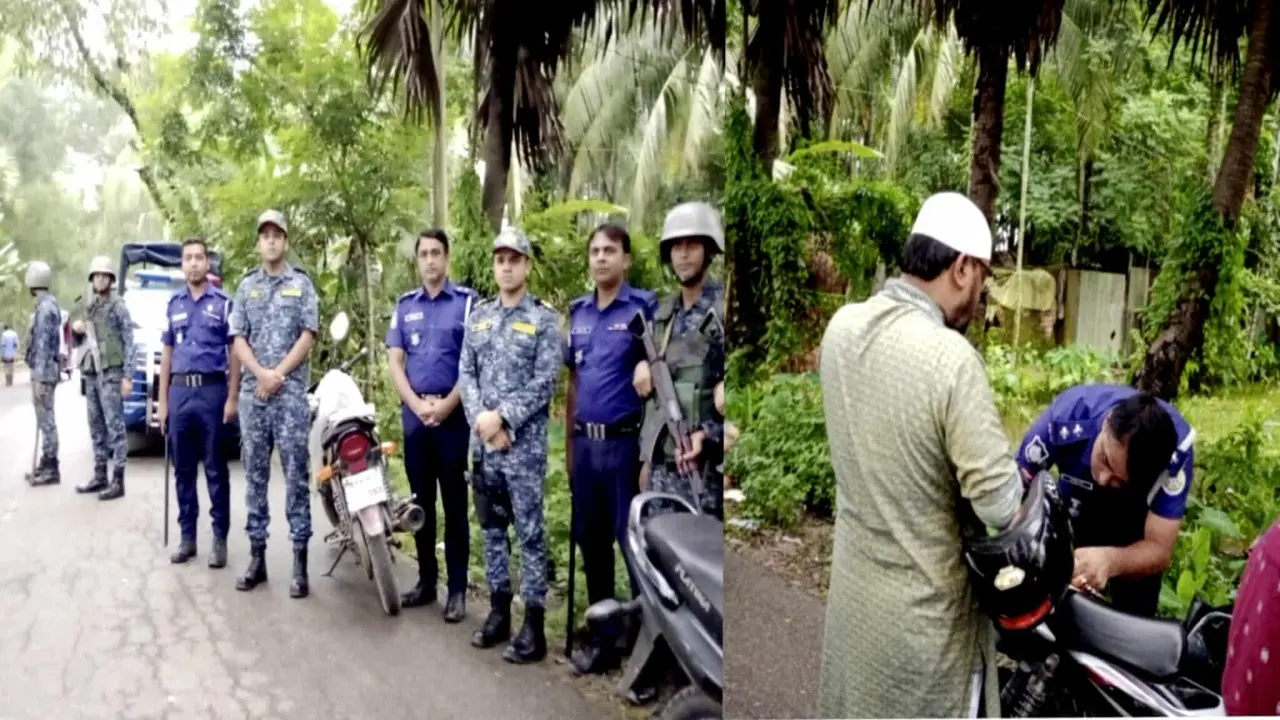 বামনায় নৌবাহিনী ও ট্রাফিক পুলিশের যৌথ চেকপোস্ট