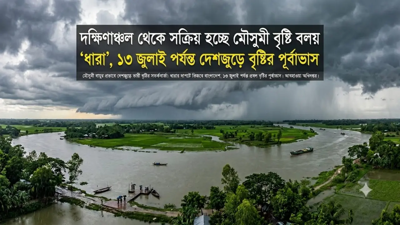 দক্ষিণাঞ্চল থেকে সক্রিয় হচ্ছে মৌসুমী বৃষ্টি বলয় ‘ধারা’, ১৩ জুলাই পর্যন্ত দেশজুড়ে বৃষ্টির পূর্বাভাস