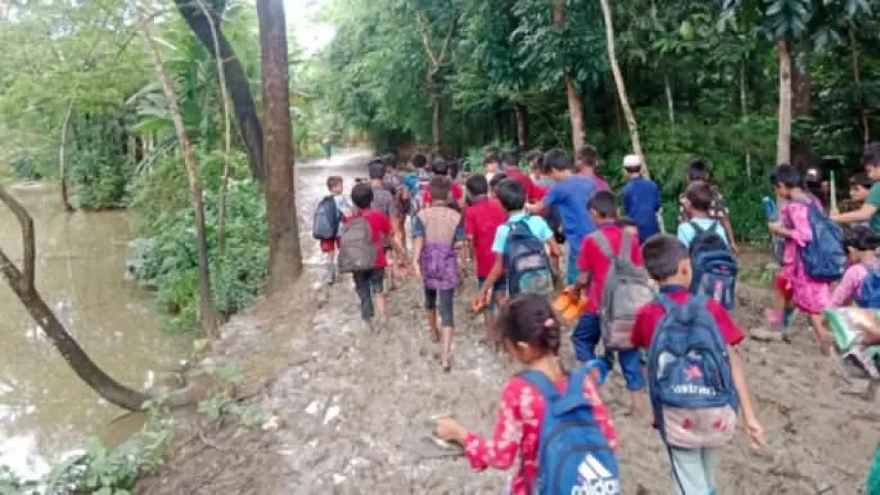 গলাচিপায় পথের অভাবে থমকে যাচ্ছে কোমলমতি শিক্ষার্থীদের শিক্ষার  আলো