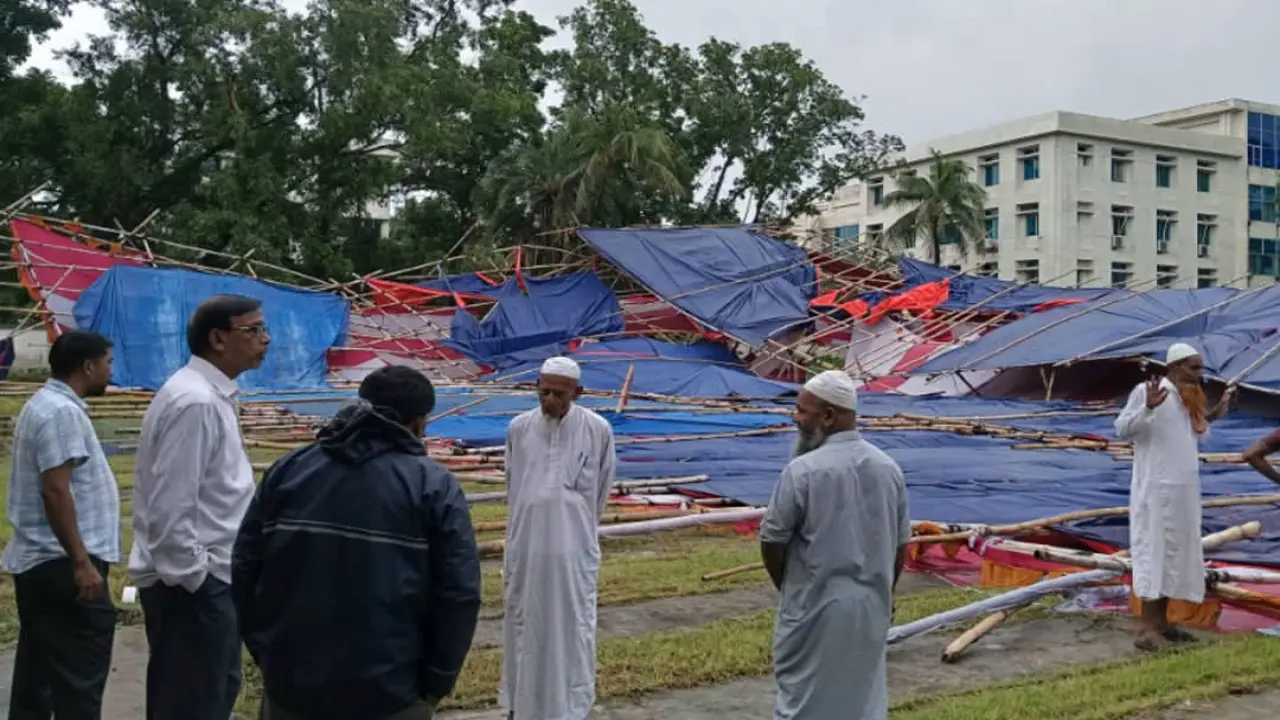 গোপালগঞ্জে কথন কোথায় ঈদের জামাত, ভেঙ্গে পড়েলো ঈদগাহের প্যান্ডেল
