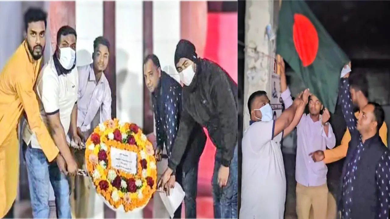 গৌরনদীতে শহীদ মিনারে ফুল  দিয়ে আ’লীগ কার্যালয়ে পতাকা  উত্তোলন