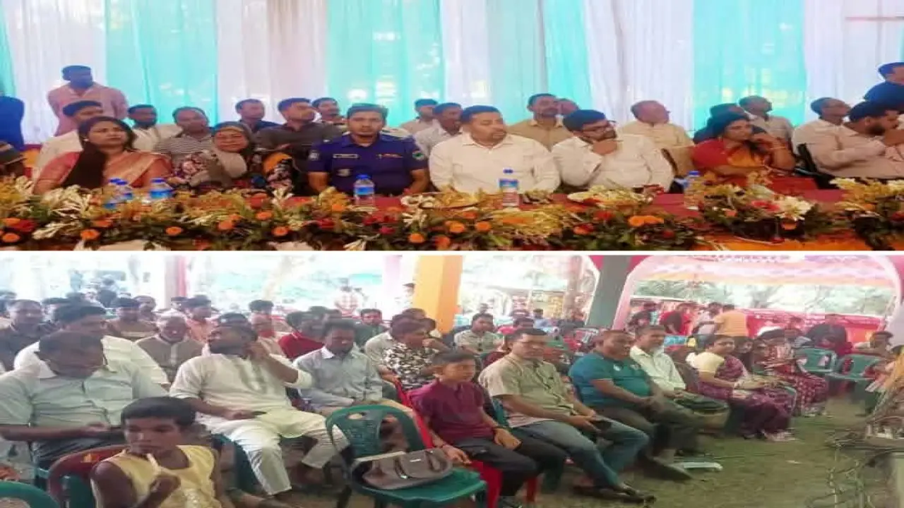 কেশবপুরের মাগুরাডাঙ্গা ত্রিপল্লী মন্দিরে দুর্গোৎসবের মহানবমীতে বস্ত্র বিতরণ।